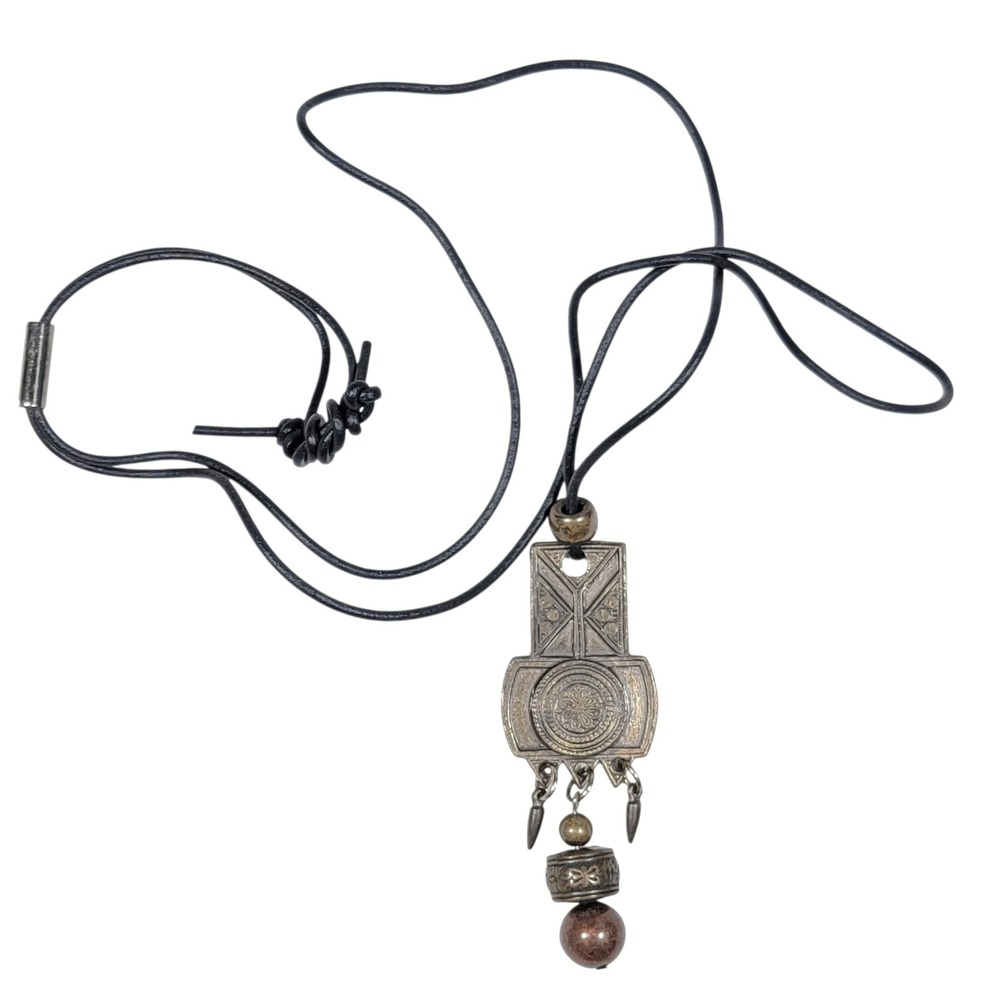 Boho Mandala Pendant Necklace Waxed Cord Adjustable Tribal Ethnic Charm‎ Costume